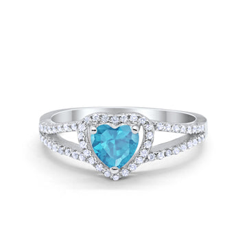 Heart Promise Ring Simulated Aquamarine CZ 925 Sterling Silver
